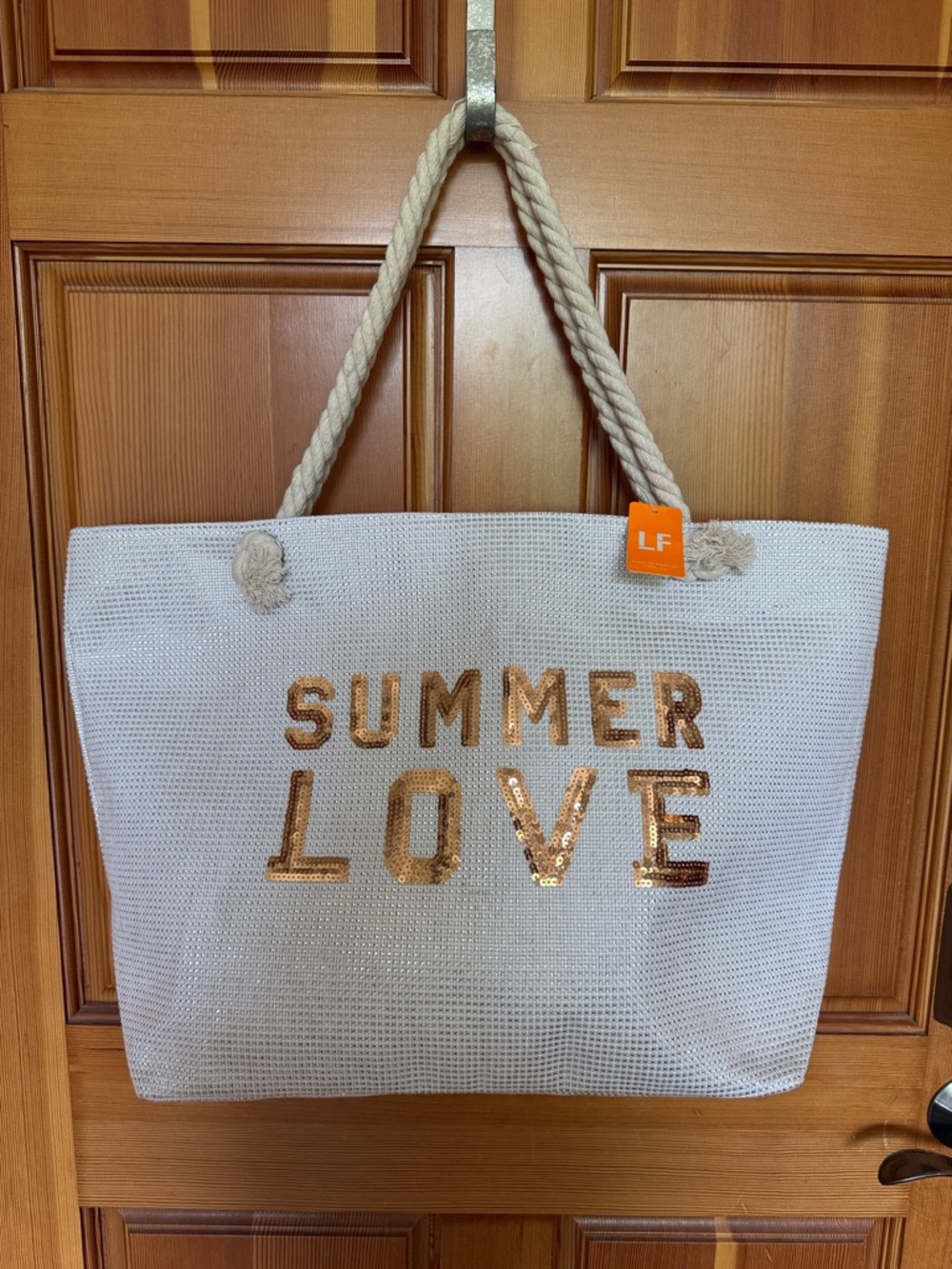 LF White Tote with Gold Sequin 'SUMMER LOVE'
